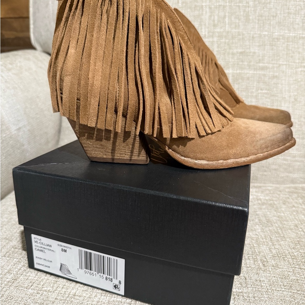 Women's Camel Fringe Ankle Boots